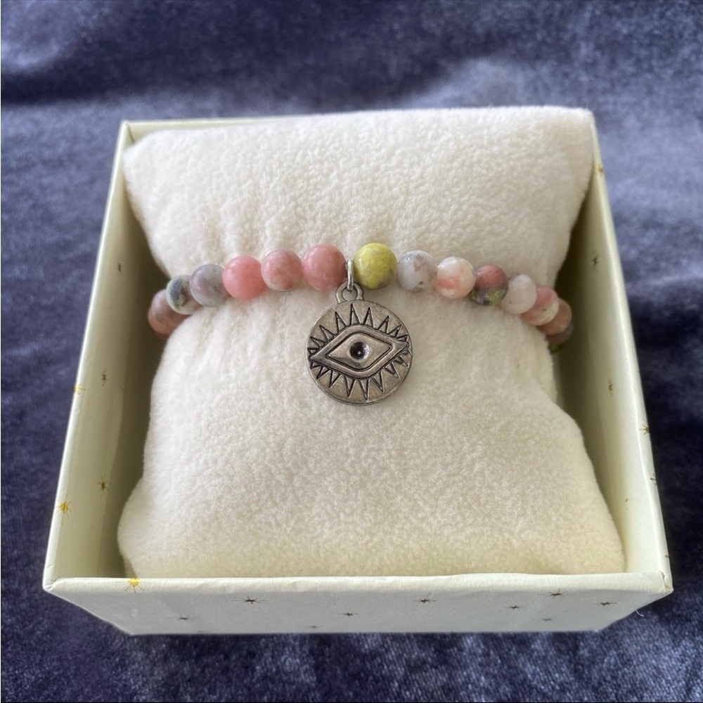 NWOT Arm Candy by Eye Candy Los Angeles Luxe Agate Stone Bracelet Evil Eye